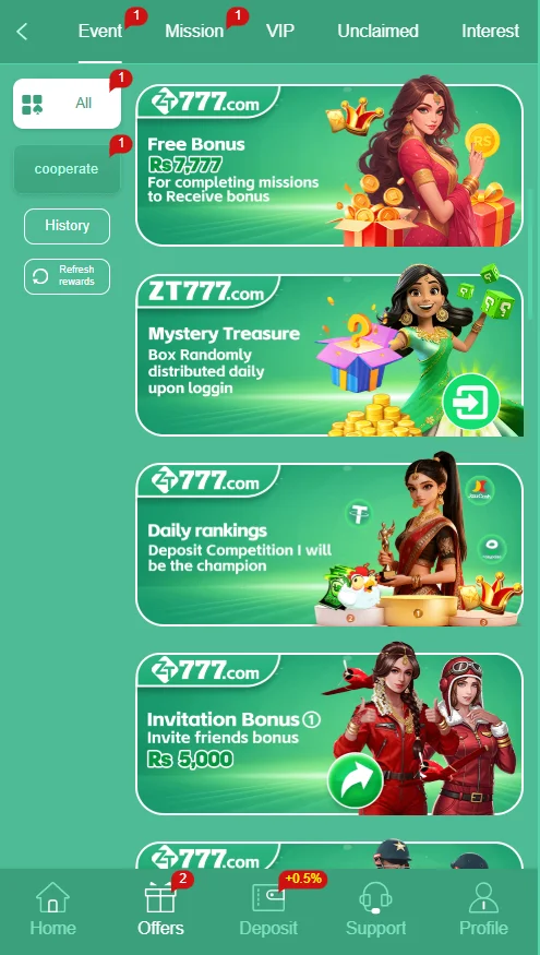 ZT777 Game download bonuses and rewards
